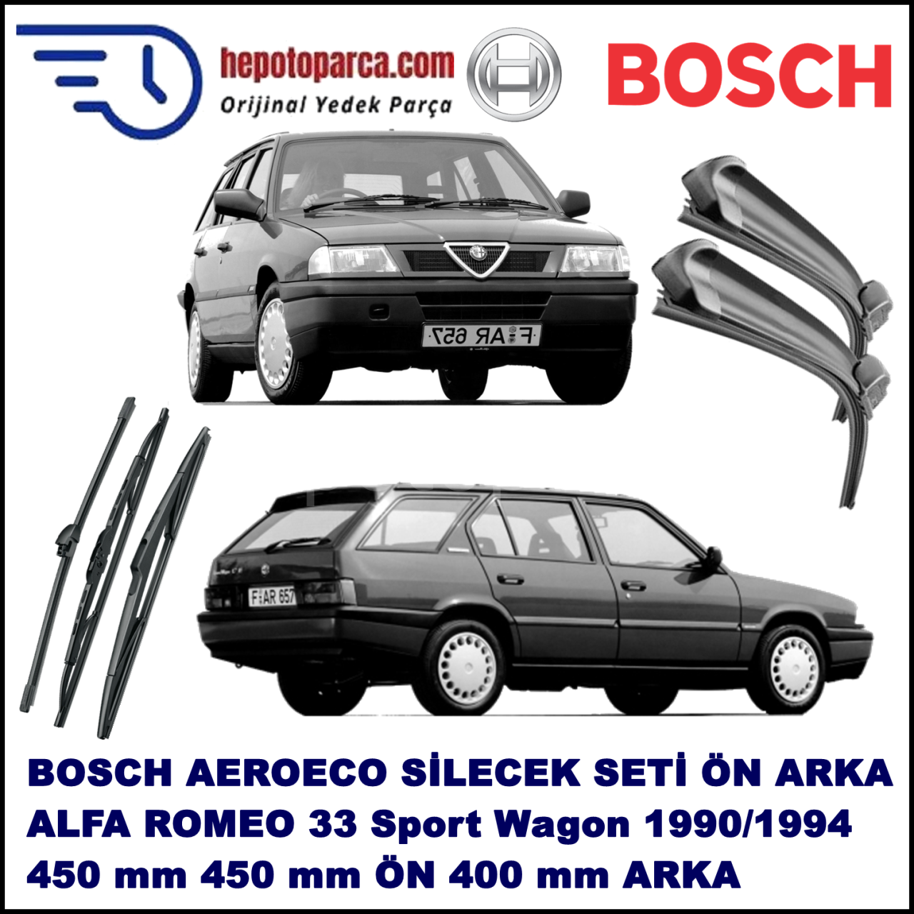 ALFA ROMEO 33 Sport Wagon [907] 01,1990-10,1994 Bosch Aeroeco Ön ve Arka Silecek Takımı