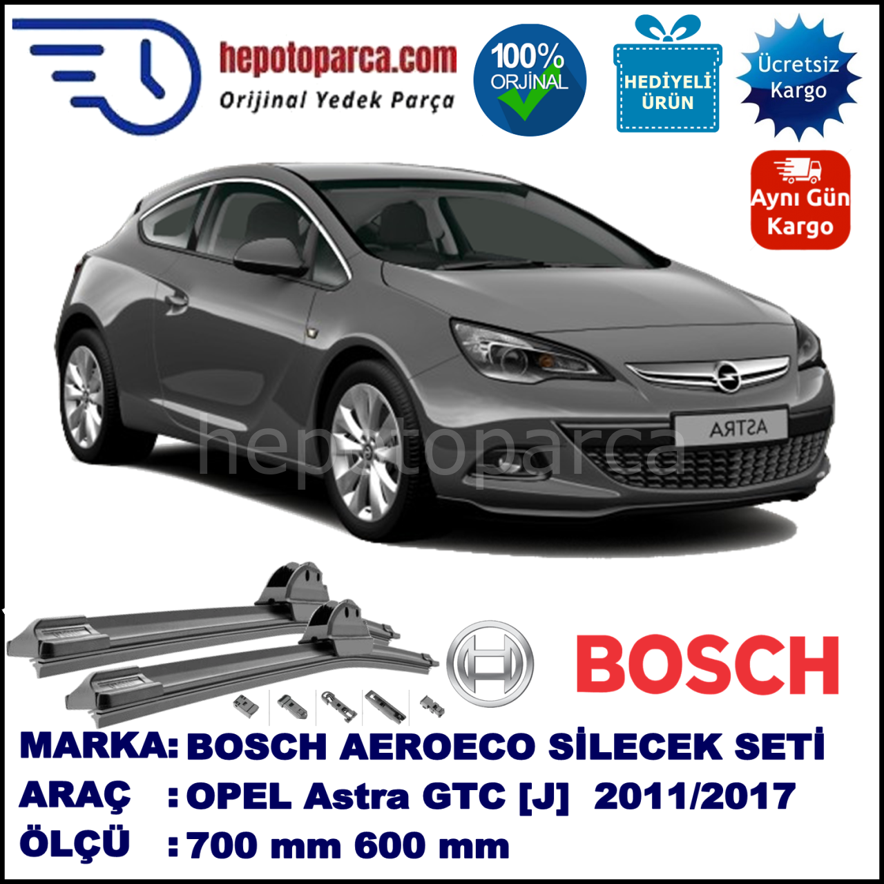 OPEL Astra GTC [J] 09.2011-..., 700 / 600 mm. BOSCH AEROECO Aparatlı Muz Silecek