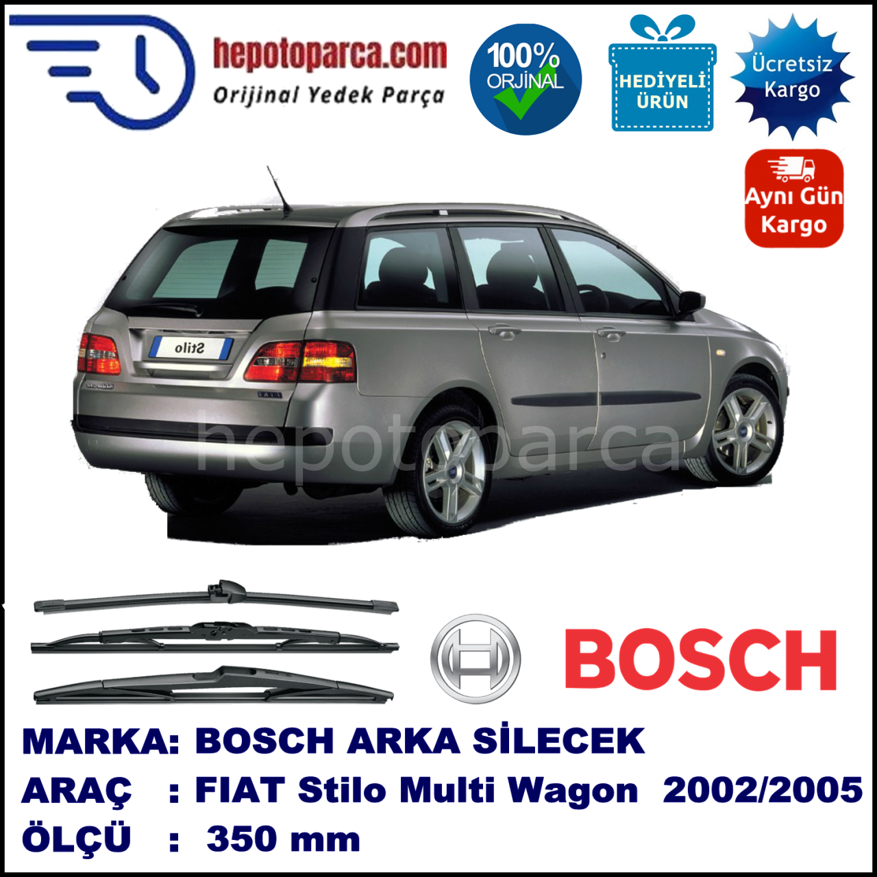 FIAT Stilo Multi Wagon [192..] 350 mm 10.2002-06.2005 BOSCH Arka Silecek