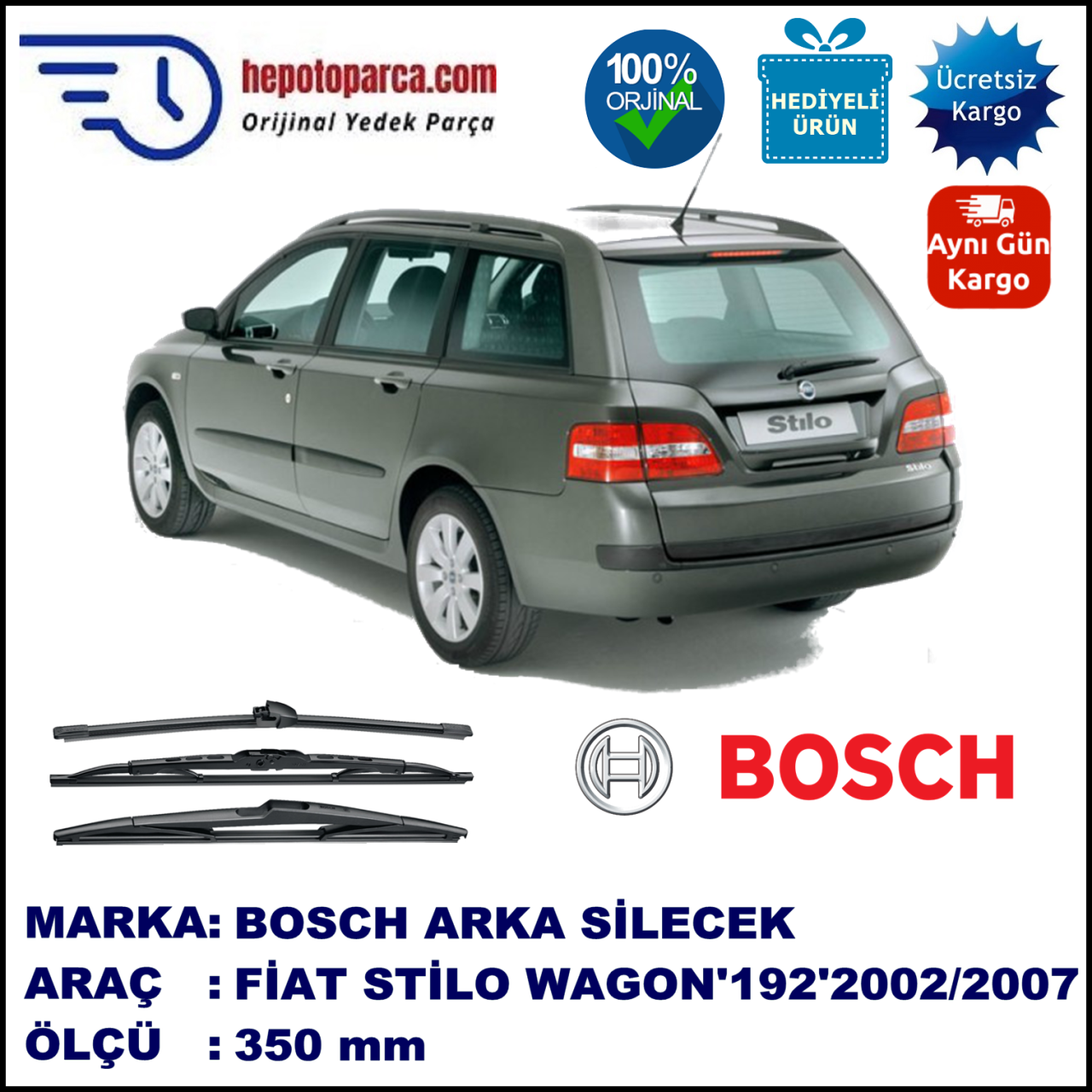 FIAT Stilo Multi Wagon [192..] 350 mm 07.2005-12.2007 BOSCH Arka Silecek