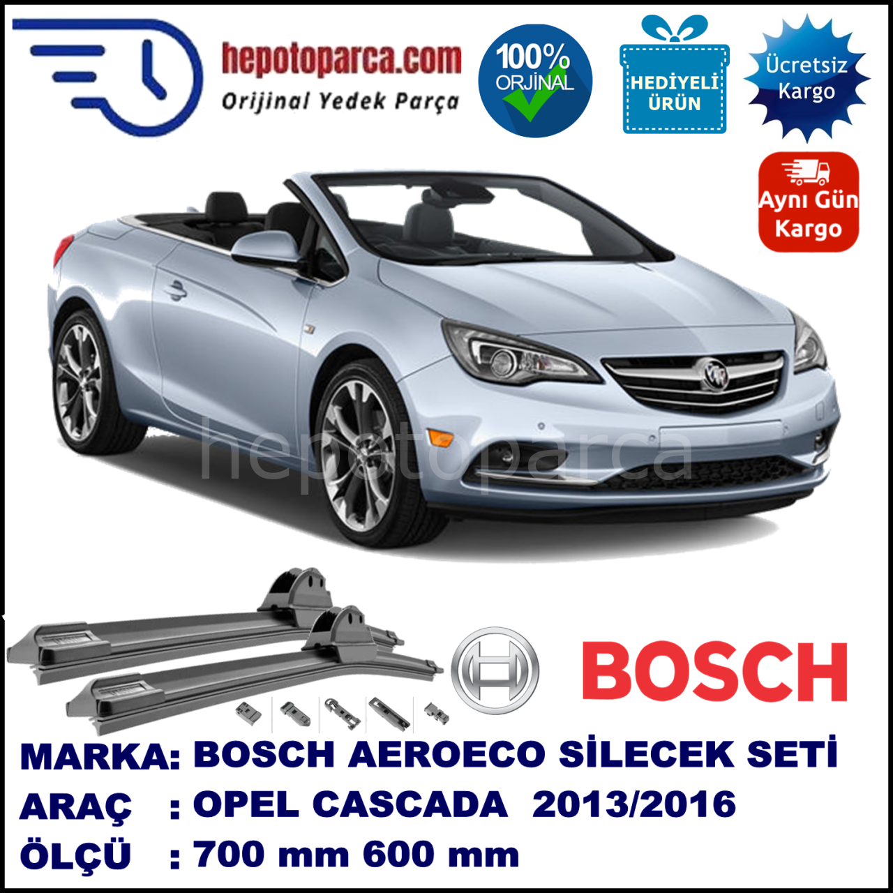 OPEL Cascada  03.2013-..., 700 / 600 mm. BOSCH AEROECO Aparatlı Muz Silecek