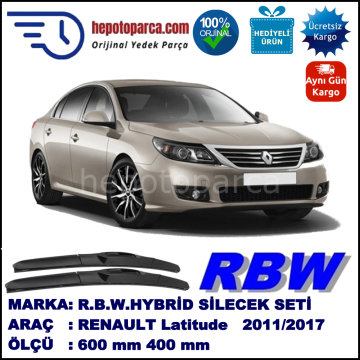 RENAULT Latitude  01.11-... 600 / 400 mm. RBW Hybrid Silecek Seti. U Kanca Uyumlu Hibrit