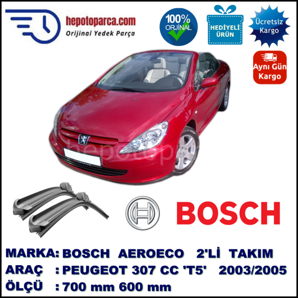 PEUGEOT 307 CC [T5] 10.2003-05.2005, 700 / 600 mm. BOSCH AEROECO Aparatlı Muz Silecek