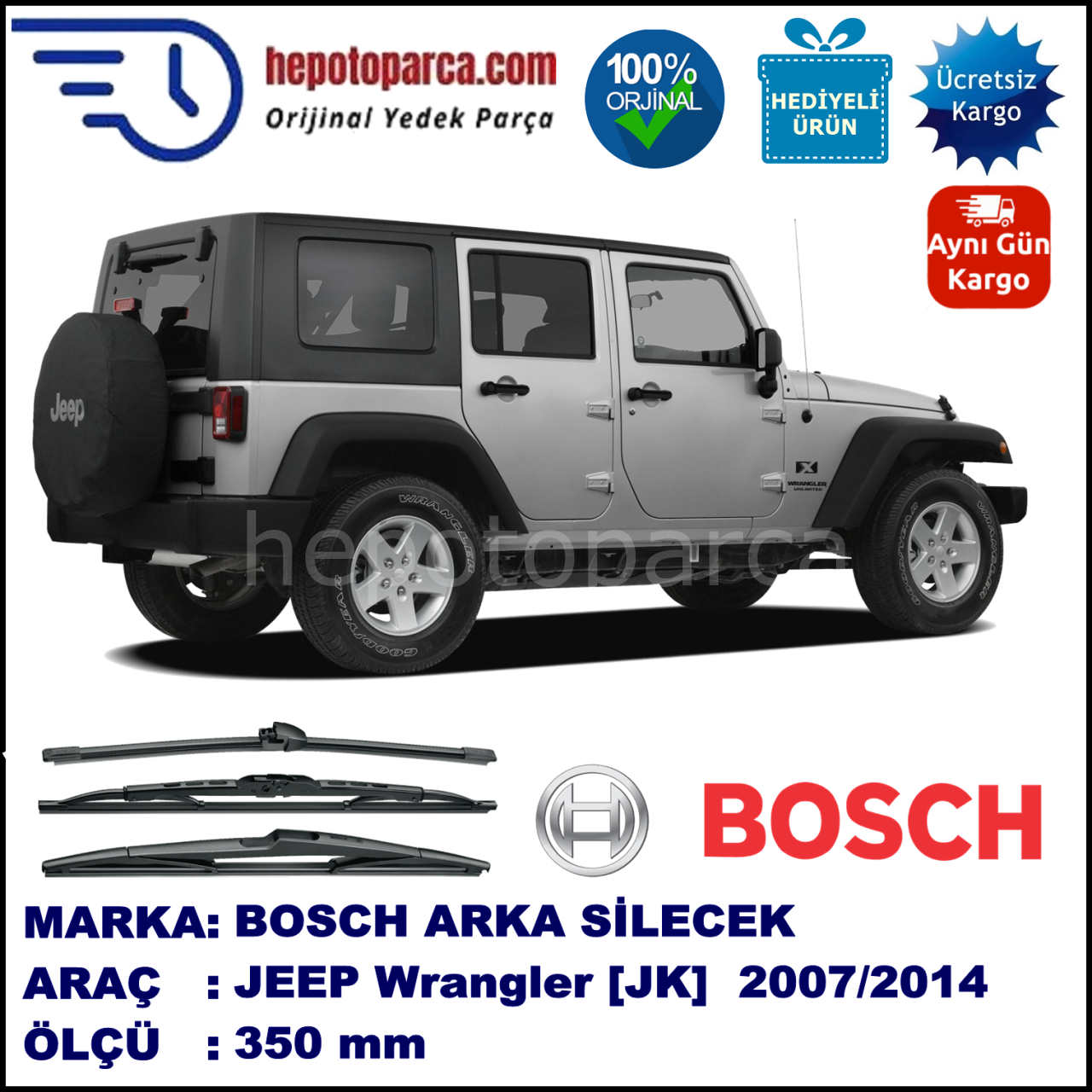 JEEP Wrangler [JK] 350 mm 01.2007-... BOSCH Arka Silecek