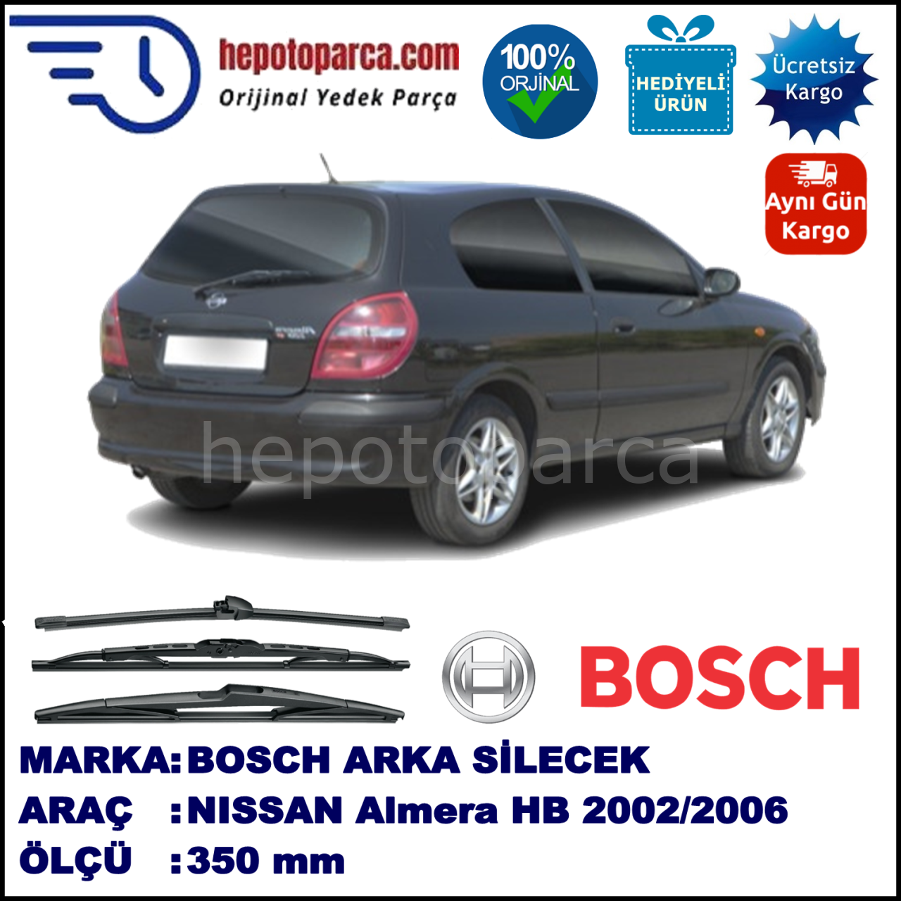 NISSAN Almera Hatchback [N16E] 350 mm 10.2002-11.2006 BOSCH Arka Silecek