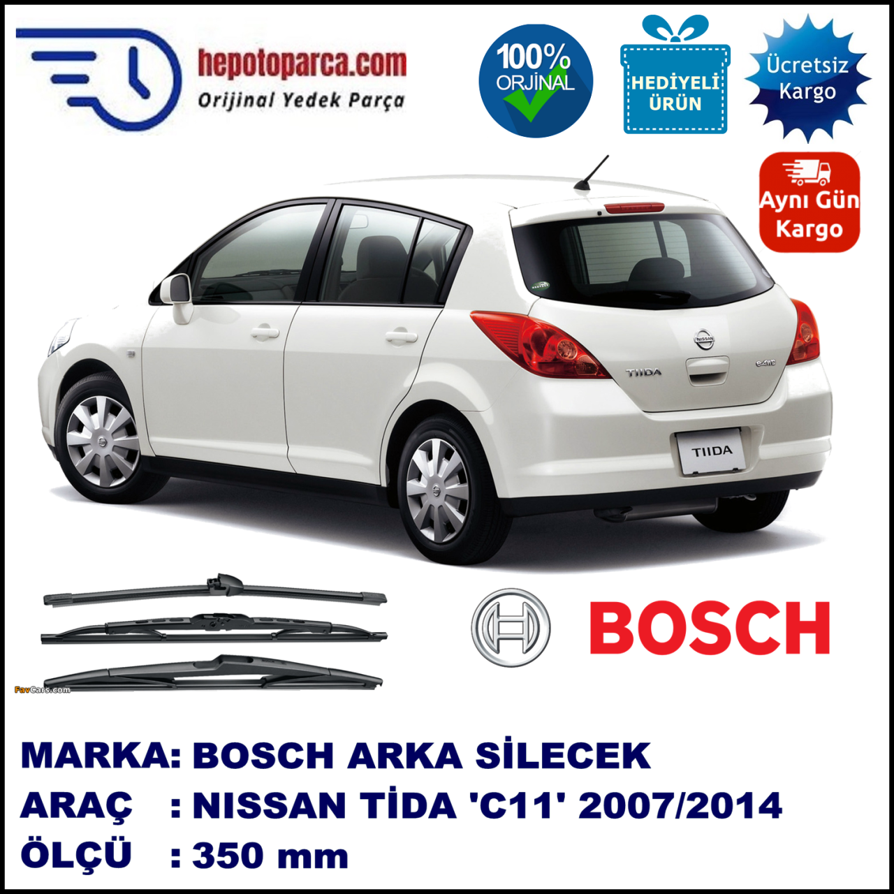 NISSAN Tiida Hatchback [C11] 350 mm 03.2007-... BOSCH Arka Silecek