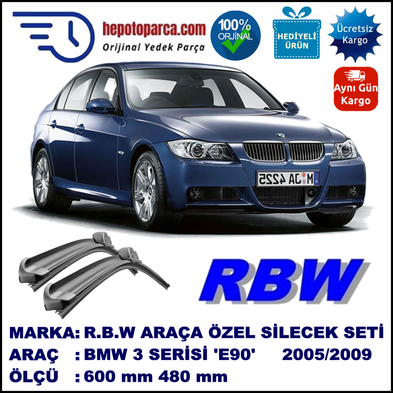 BMW 3 SERIES SEDAN [E90] MUZ SİLECEK TAKIMI RBW ARACA ÖZEL (2005-2009)