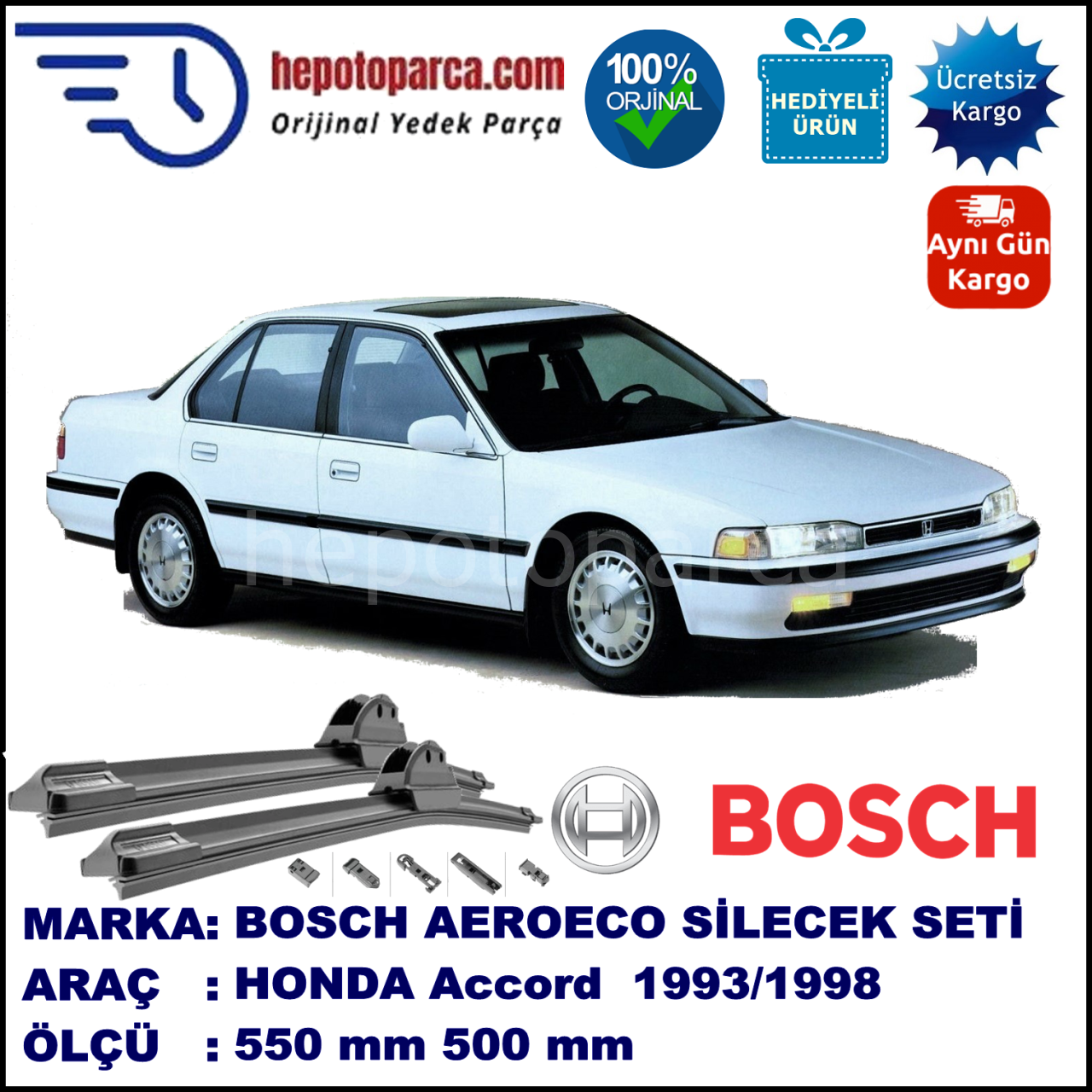 HONDA Accord Sedan [CC; CE/CF] 03.1993-10.1998, 550 / 500 mm. BOSCH AEROECO Aparatlı Muz Silecek