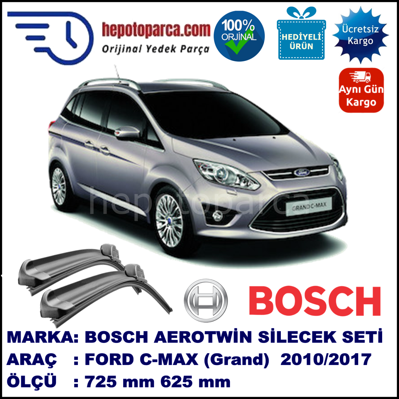 FORD C-MAX (Grand) [11] 08.2010-... 725/625 mm Bosch Aerotwin Araca Özel Silecek