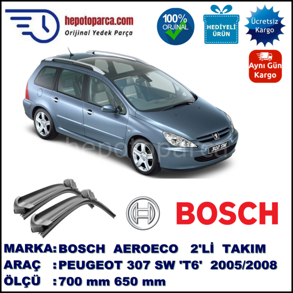 PEUGEOT 307 Break/SW [T6] 06.2005-05.2008, 700 / 650 mm. BOSCH AEROECO Aparatlı Muz Silecek