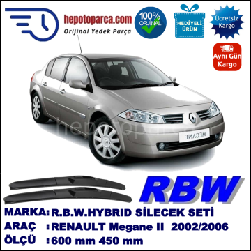 RENAULT Megane II [LM] 09.02-01.06 600 / 450 mm. RBW Hybrid Silecek Seti. U Kanca Uyumlu Hibrit