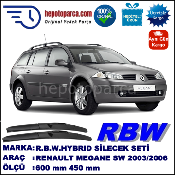 RENAULT Megane II Grandtour [KM.] 10.03-01.06 600 / 450 mm. RBW Hybrid Silecek Seti. U Kanca Uyumlu Hibrit
