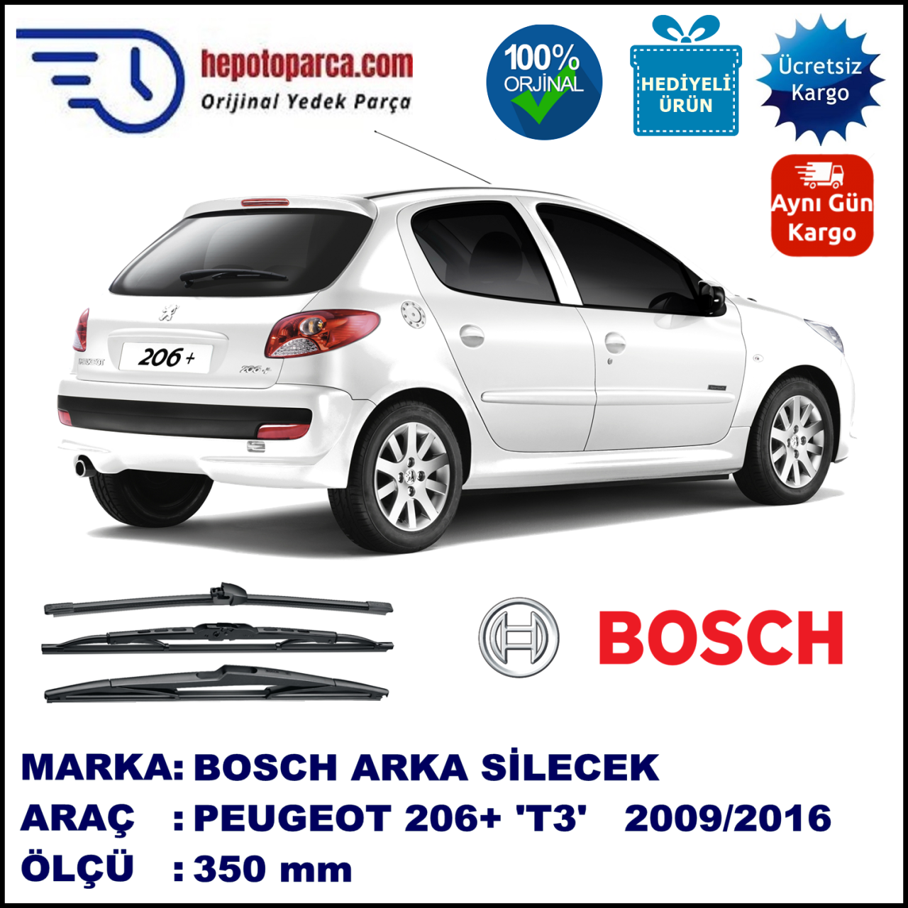 PEUGEOT 206+ [T3] 350 mm 03.2009-... BOSCH Arka Silecek