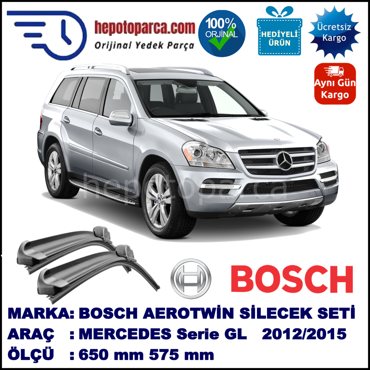 MERCEDES-BENZ Serie GL [166] 08.2012-... 650/575 mm Bosch Aerotwin Araca Özel Silecek