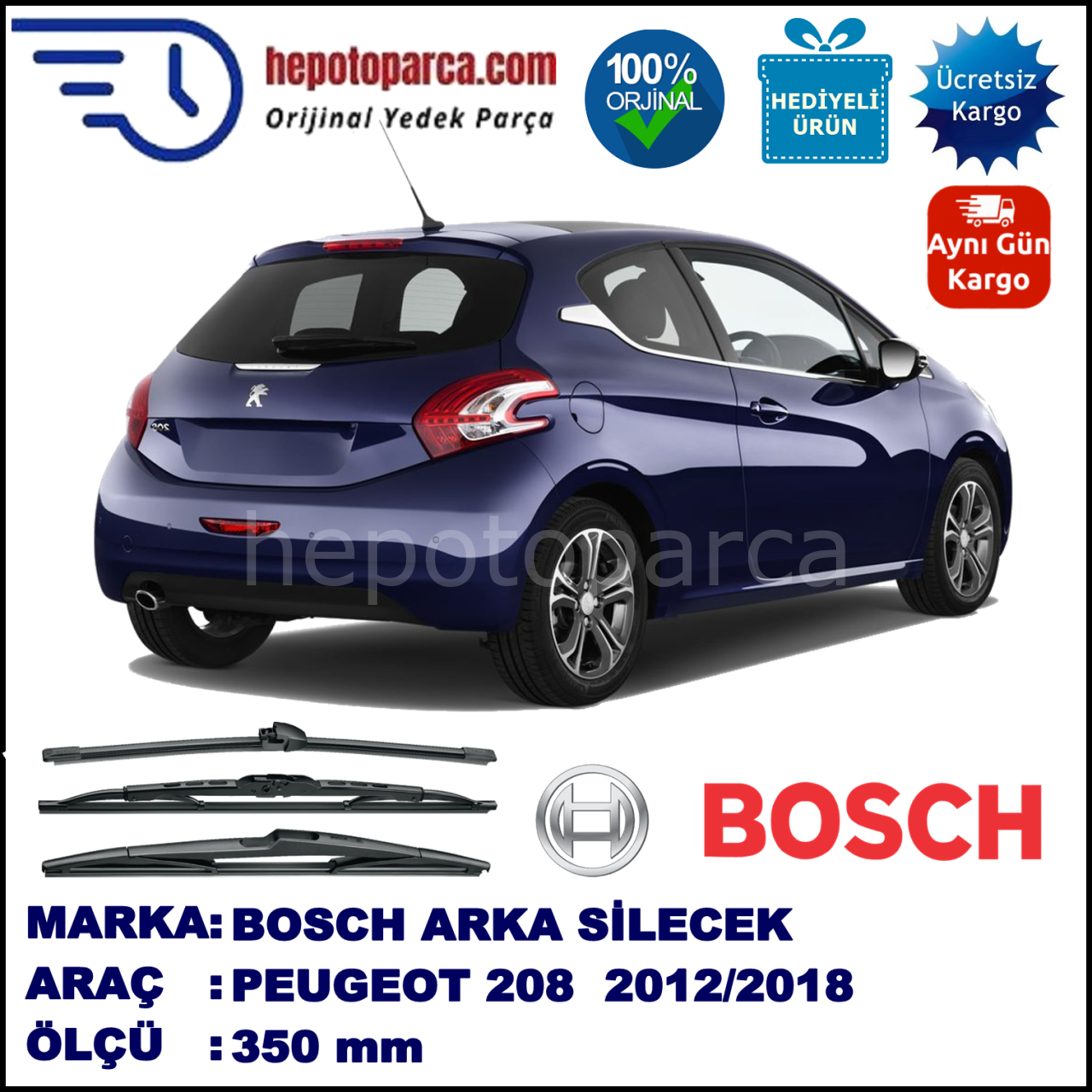 PEUGEOT 208  350 mm 01.2012-... BOSCH Arka Silecek