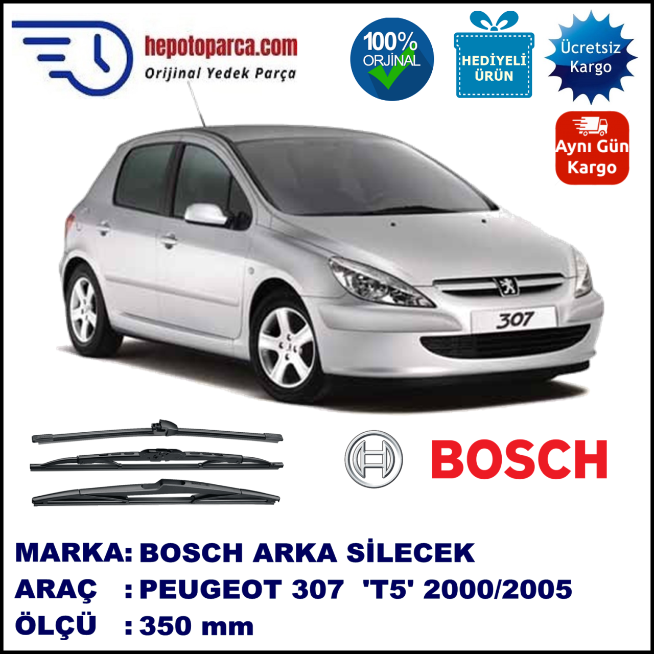 PEUGEOT 307 [T5] 350 mm 08.2000-05.2005 BOSCH Arka Silecek
