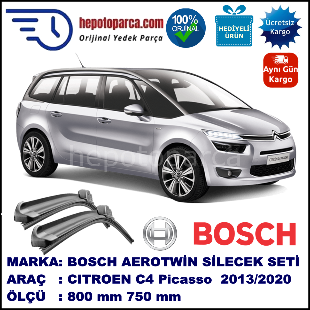 CITROEN C4 Grand Picasso [B78] 07.2013-... 800/750 mm Bosch Aerotwin Araca Özel Silecek