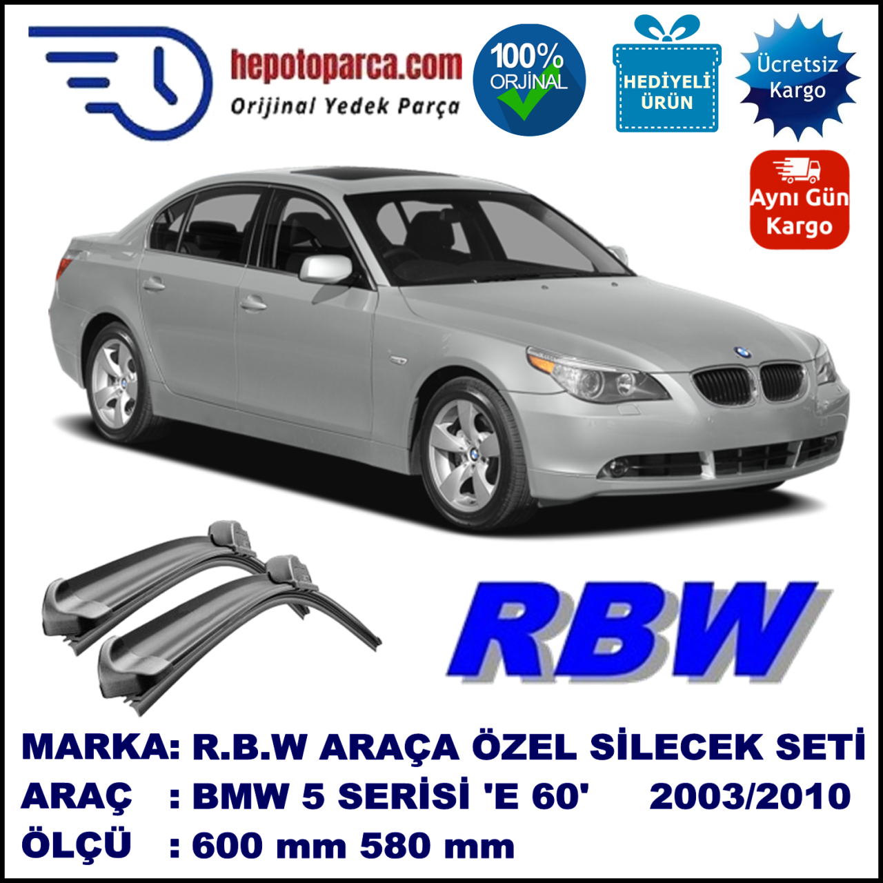 BMW 5 SERIES SEDAN [E60] MUZ SİLECEK TAKIMI RBW ARACA ÖZEL (2003-2010)