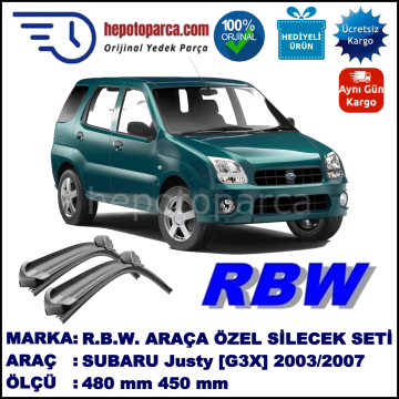 SUBARU Justy [G3X] 09.03-08.07 480 / 450 mm. RBW Muz Silecek Seti  2'li Takım. U Kanca Uyumludur.