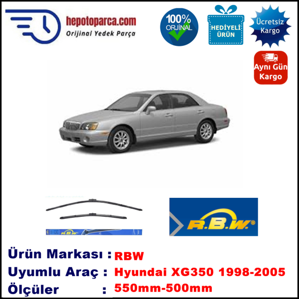 HYUNDAI XG 350  [F] 12.1998-12.2005, 550 / 500 mm.  RBW  ADAPTÖRLÜ MUZ SİLECEK SETİ