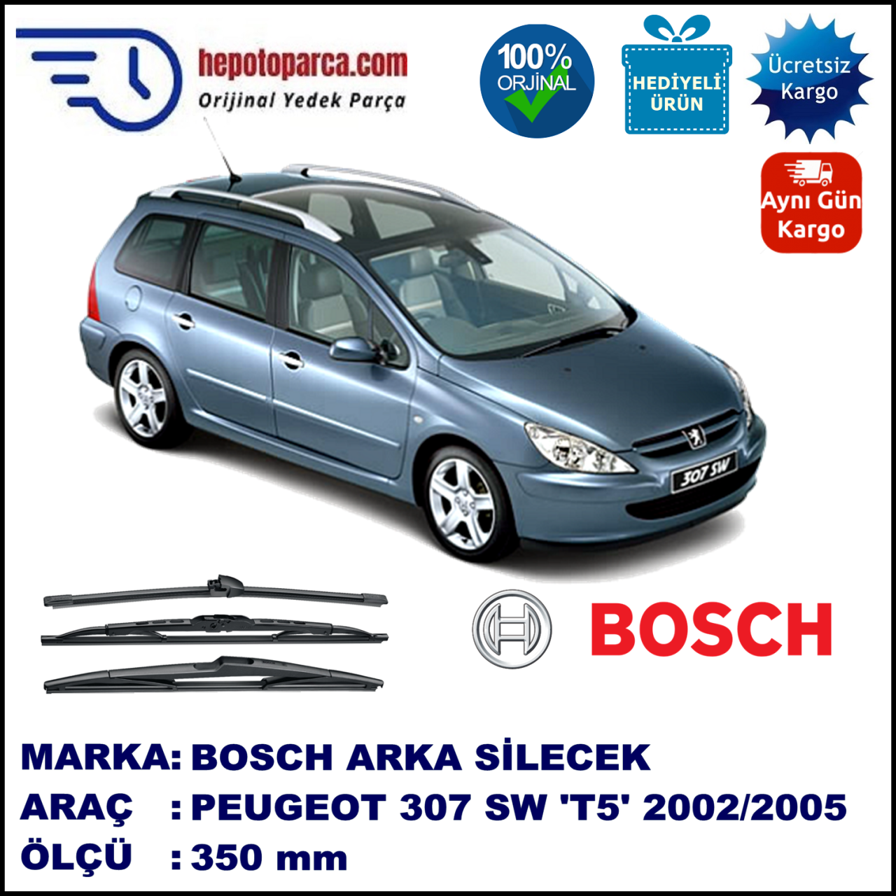PEUGEOT 307 Break/SW [T5] 350 mm 03.2002-05.2005 BOSCH Arka Silecek