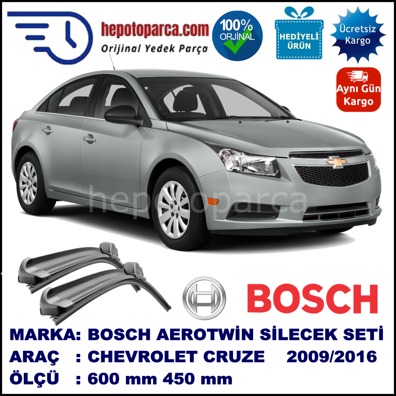 CHEVROLET Cruze [KL1J,J300] 05.2009-... 600/450 mm Bosch Aerotwin Araca Özel Silecek