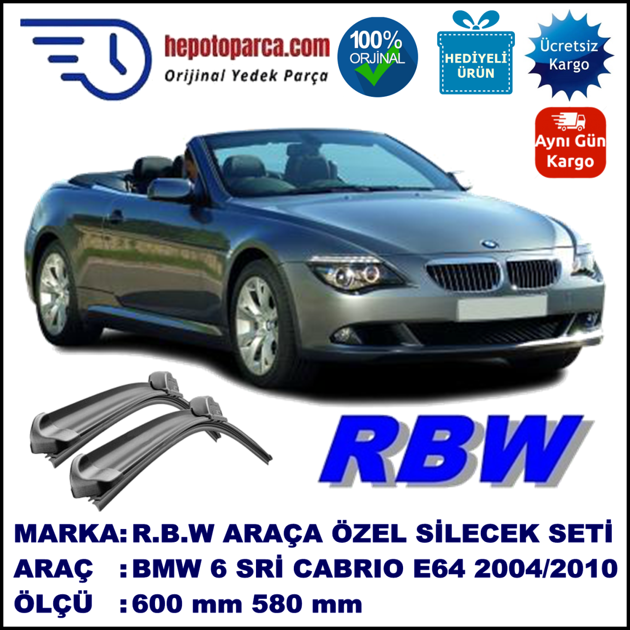 BMW 6 SERIES CABRIO [E64] MUZ SİLECEK TAKIMI RBW ARACA ÖZEL (2004-2010)
