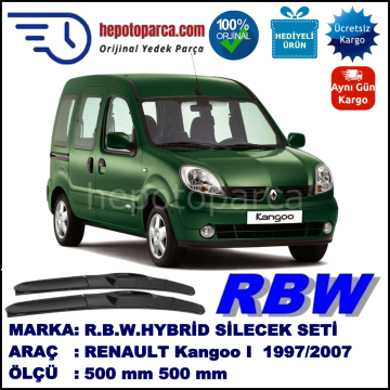 RENAULT Kangoo I [FC./KC.] 10.97-12.07 500 / 500 mm. RBW Hybrid Silecek Seti. U Kanca Uyumlu Hibrit