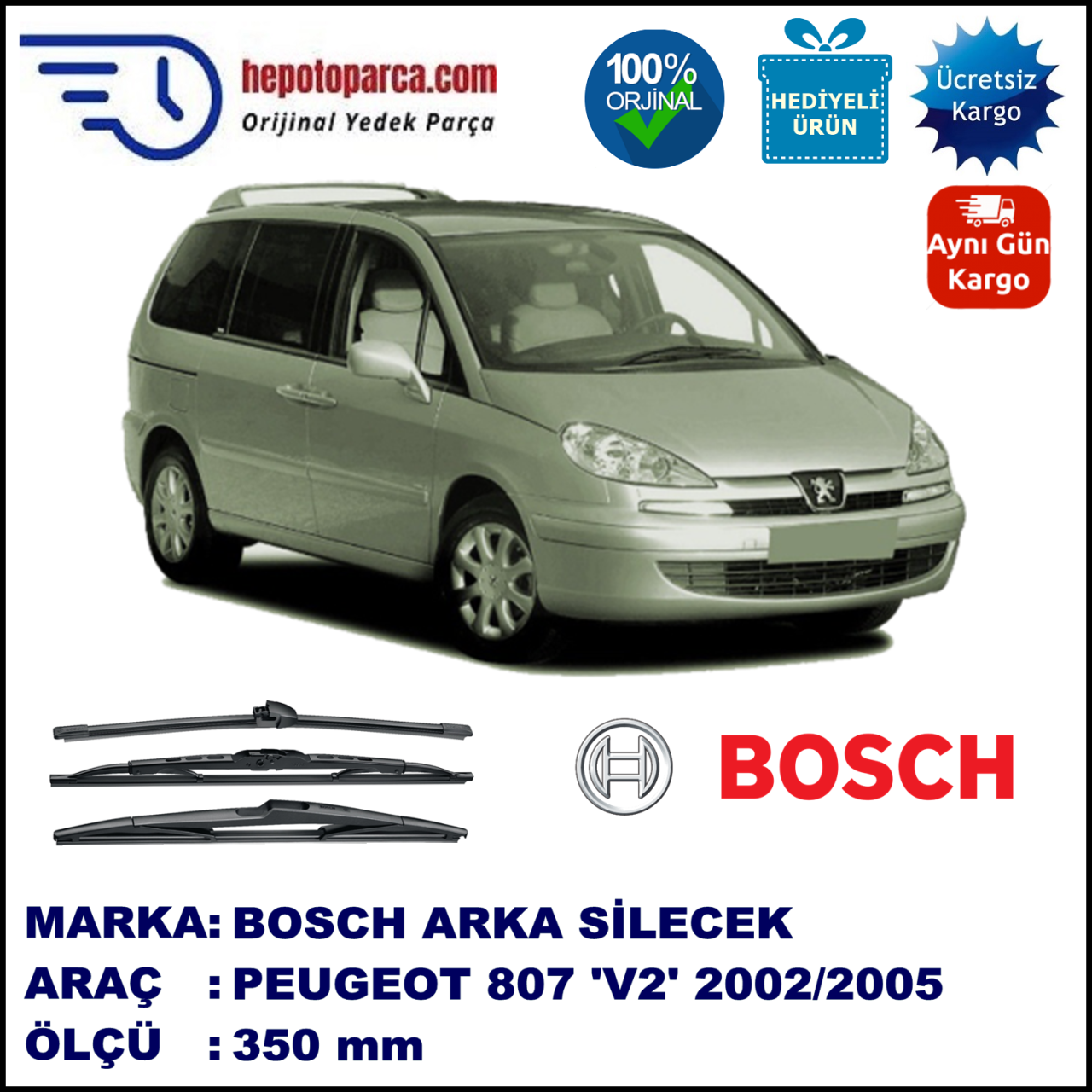 PEUGEOT 807 [V2] 350 mm 06.2002-07.2005 BOSCH Arka Silecek
