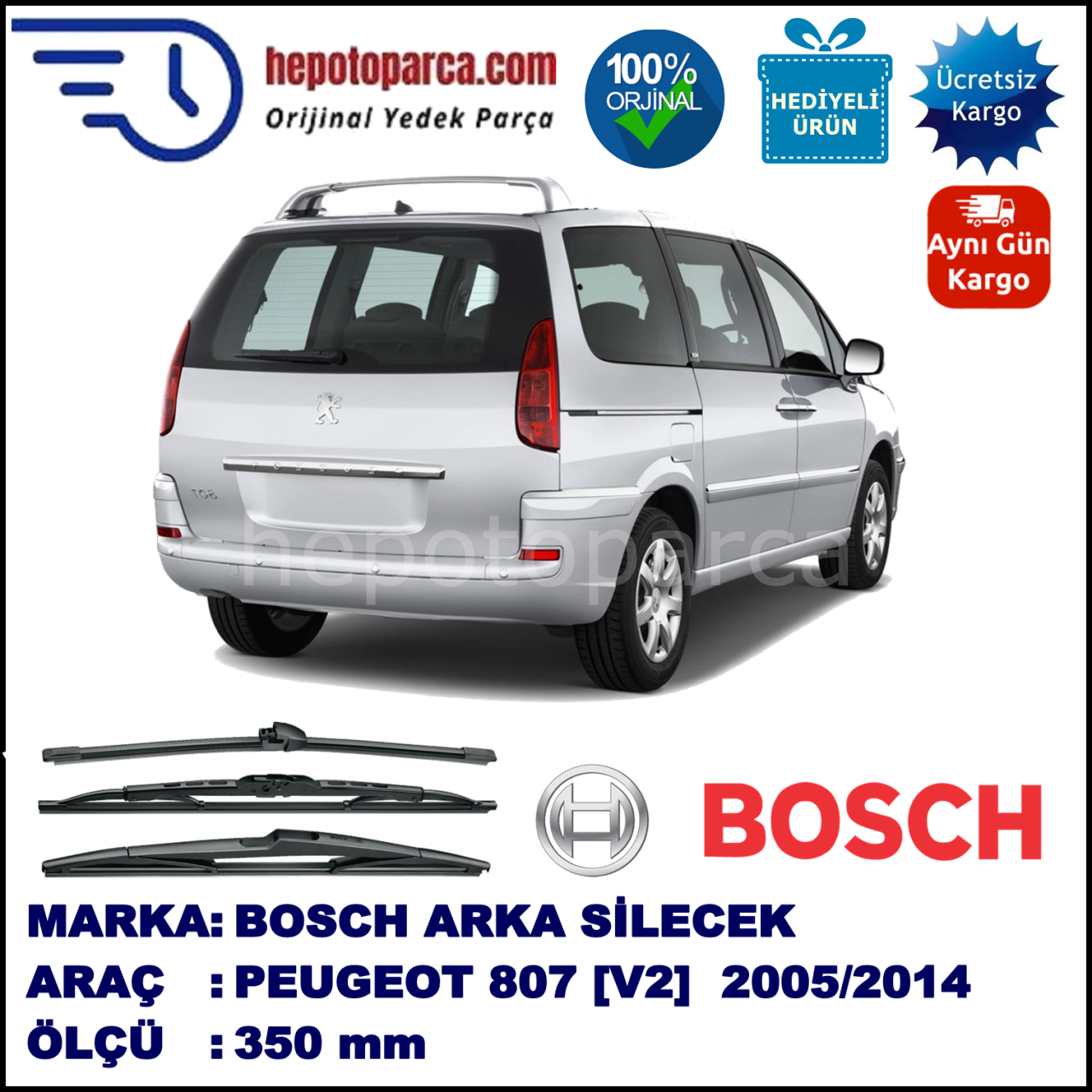 PEUGEOT 807 [V2] 350 mm 08.2005-... BOSCH Arka Silecek