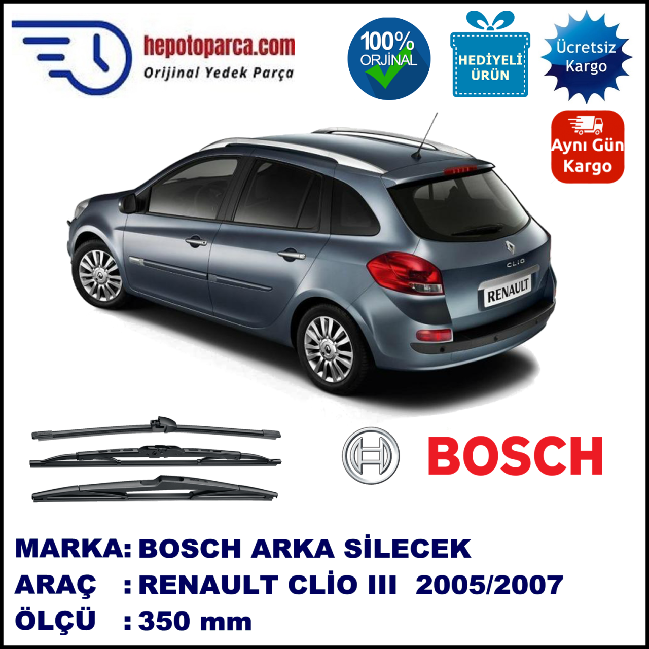 RENAULT Clio III [BR/CR] 350 mm 06.2005-05.2007 BOSCH Arka Silecek