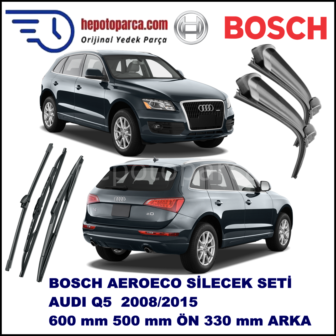 AUDI Q5 [8RB] 11,2008-,,, Bosch Aeroeco Ön ve Arka Silecek Takımı