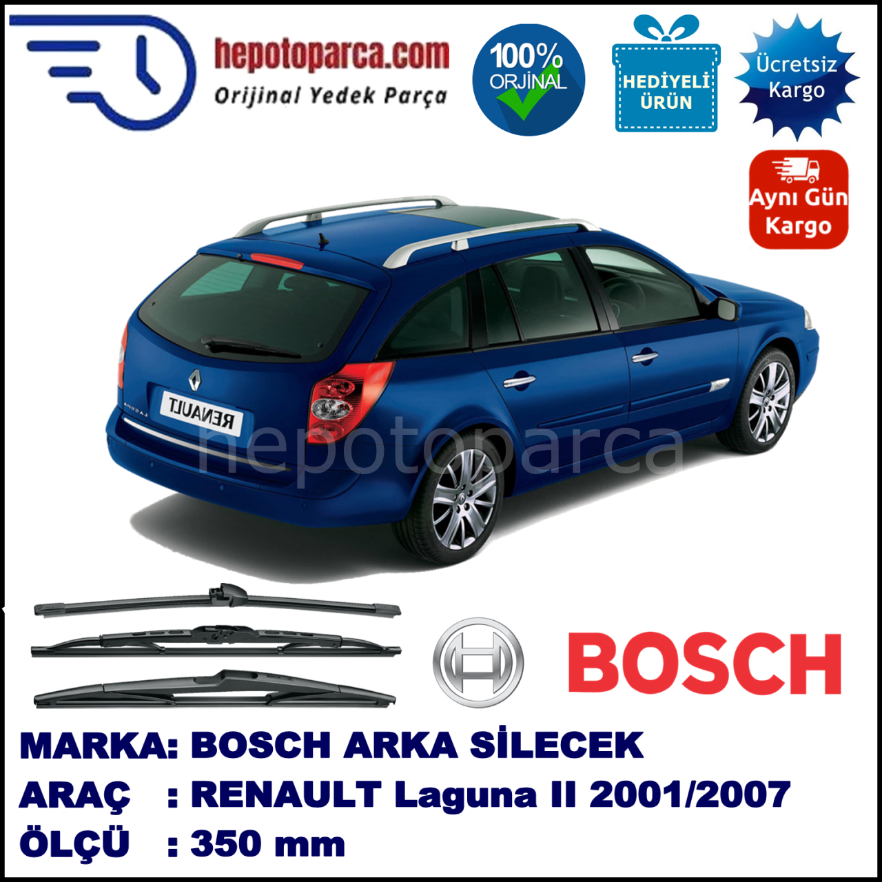 RENAULT Laguna II Grandtour [KG.] 350 mm 03.2001-09.2007 BOSCH Arka Silecek