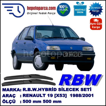 RENAULT 19 [X53] 09.88-12.01 500 / 500 mm. RBW Hybrid Silecek Seti. U Kanca Uyumlu Hibrit