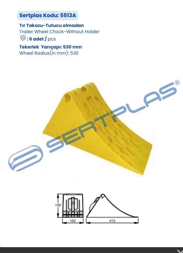 5513A Yeni Tip Tır Lastik Takozu Kulpsuz - Poşetli