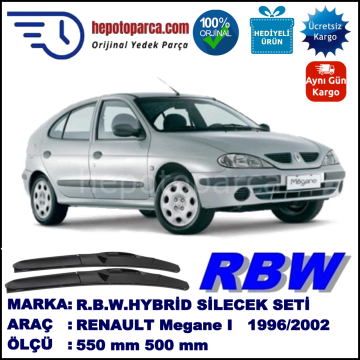 RENAULT Megane I [X64] 01.96-10.02 550 / 500 mm. RBW Hybrid Silecek Seti. U Kanca Uyumlu Hibrit