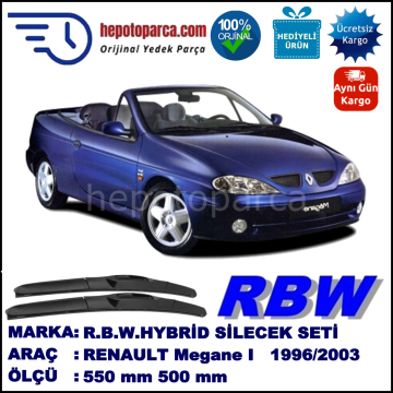 RENAULT Megane I Cabrio [X64] 09.96-09.03 550 / 500 mm. RBW Hybrid Silecek Seti. U Kanca Uyumlu Hibrit