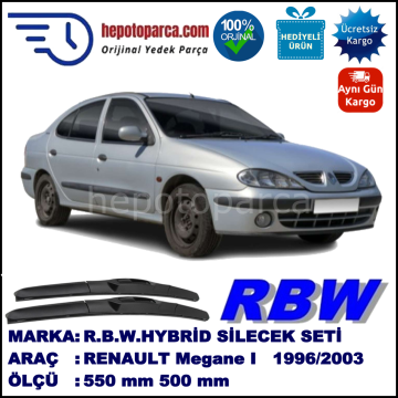 RENAULT Megane I Classic [X64] 09.96-09.03 550 / 500 mm. RBW Hybrid Silecek Seti. U Kanca Uyumlu Hibrit