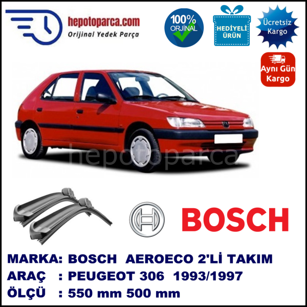 PEUGEOT 306 [N3] 01.1993-04.1997, 550 / 500 mm. BOSCH AEROECO Aparatlı Muz Silecek