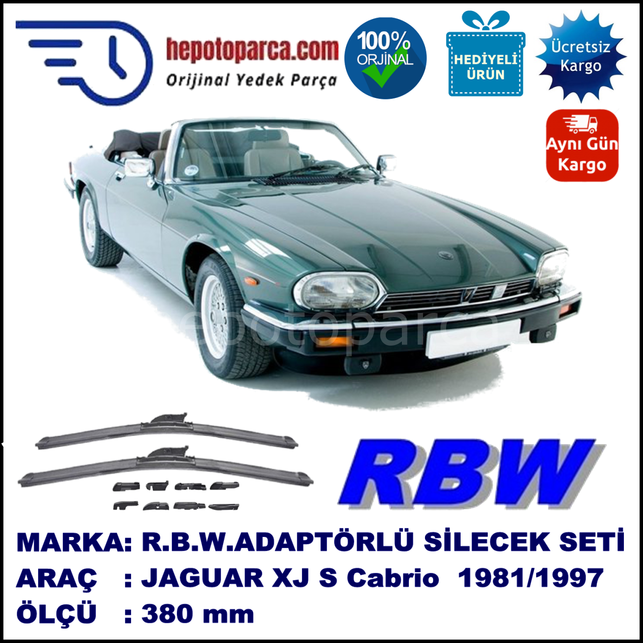 JAGUAR XJ S Cabrio  09.1981-12.1997, 380 / - mm.  RBW  ADAPTÖRLÜ MUZ SİLECEK