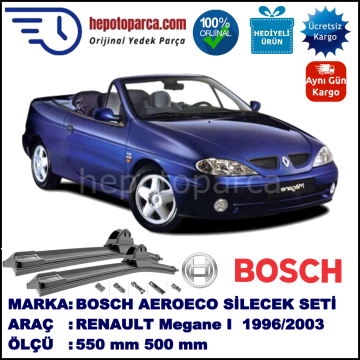 RENAULT Megane I Cabrio [X64] 09.1996-09.2003, 550 / 500 mm. BOSCH AEROECO Aparatlı Muz Silecek