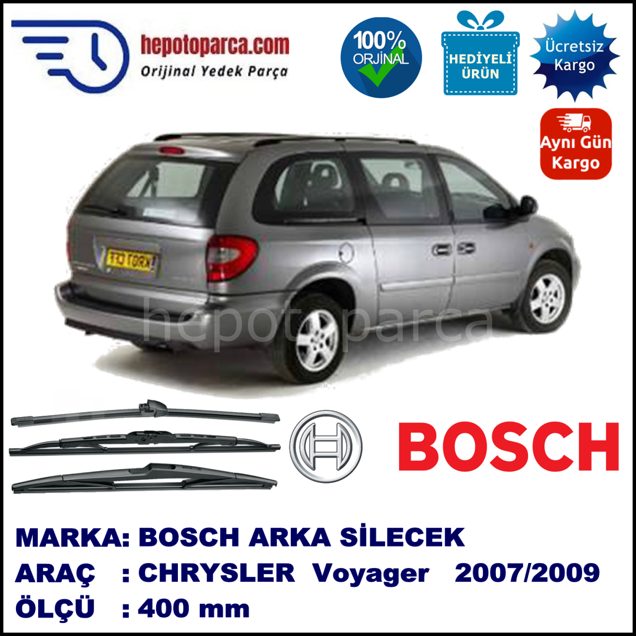 CHRYSLER Grand Voyager [RS] 400 mm 09.2007-11.2009 BOSCH Arka Silecek