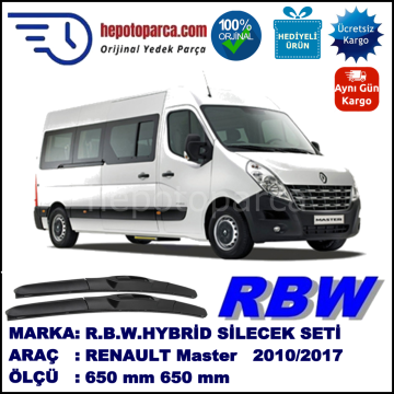 RENAULT Master  02.10-... 650 / 650 mm. RBW Hybrid Silecek Seti. U Kanca Uyumlu Hibrit