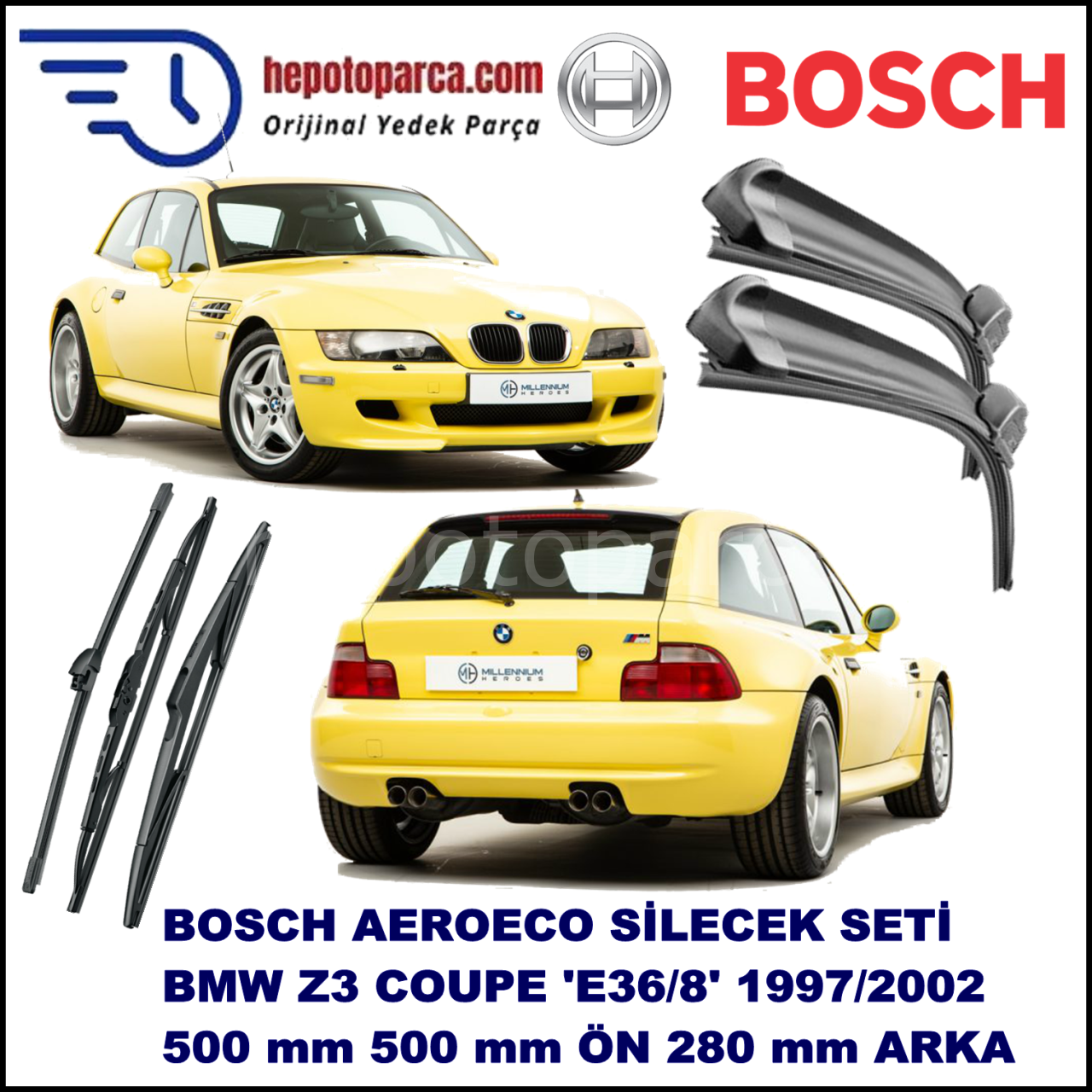 BMW Z3 Coupé [E 36/8] 09,1997-06,2002 Bosch Aeroeco Ön ve Arka Silecek Takımı