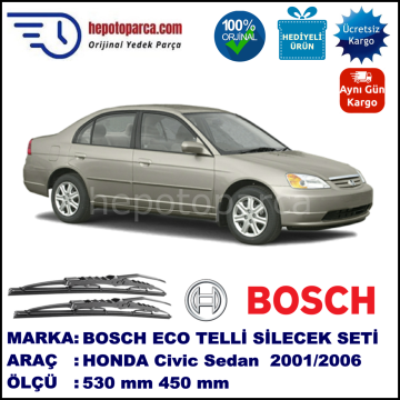 HONDA Civic Sedan [ES] 02.01-12.06 530 / 450 mm. BOSCH ECO Telli Silecek 2'li Takım