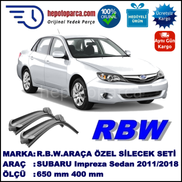 SUBARU Impreza Sedan [G13] 10.11-... 650 / 400 mm. RBW Muz Silecek Seti  2'li Takım. U Kanca Uyumludur.