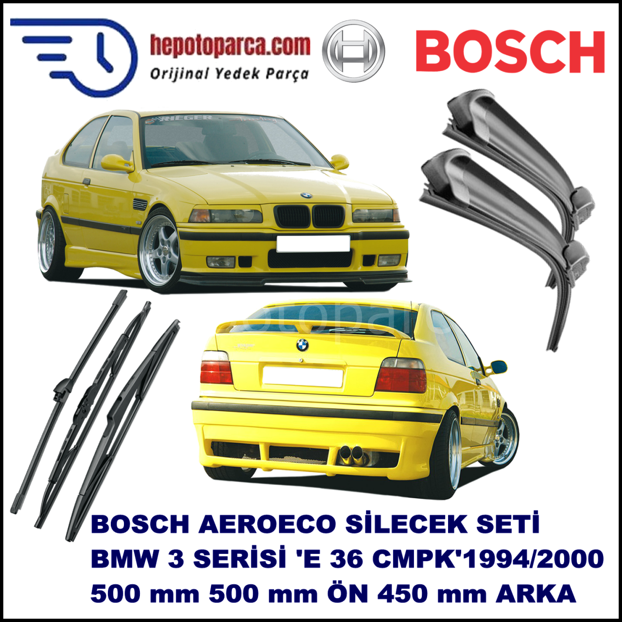 BMW Serie 3 Compact [E 36] 03,1994-09,2000 Bosch Aeroeco Ön ve Arka Silecek Takımı