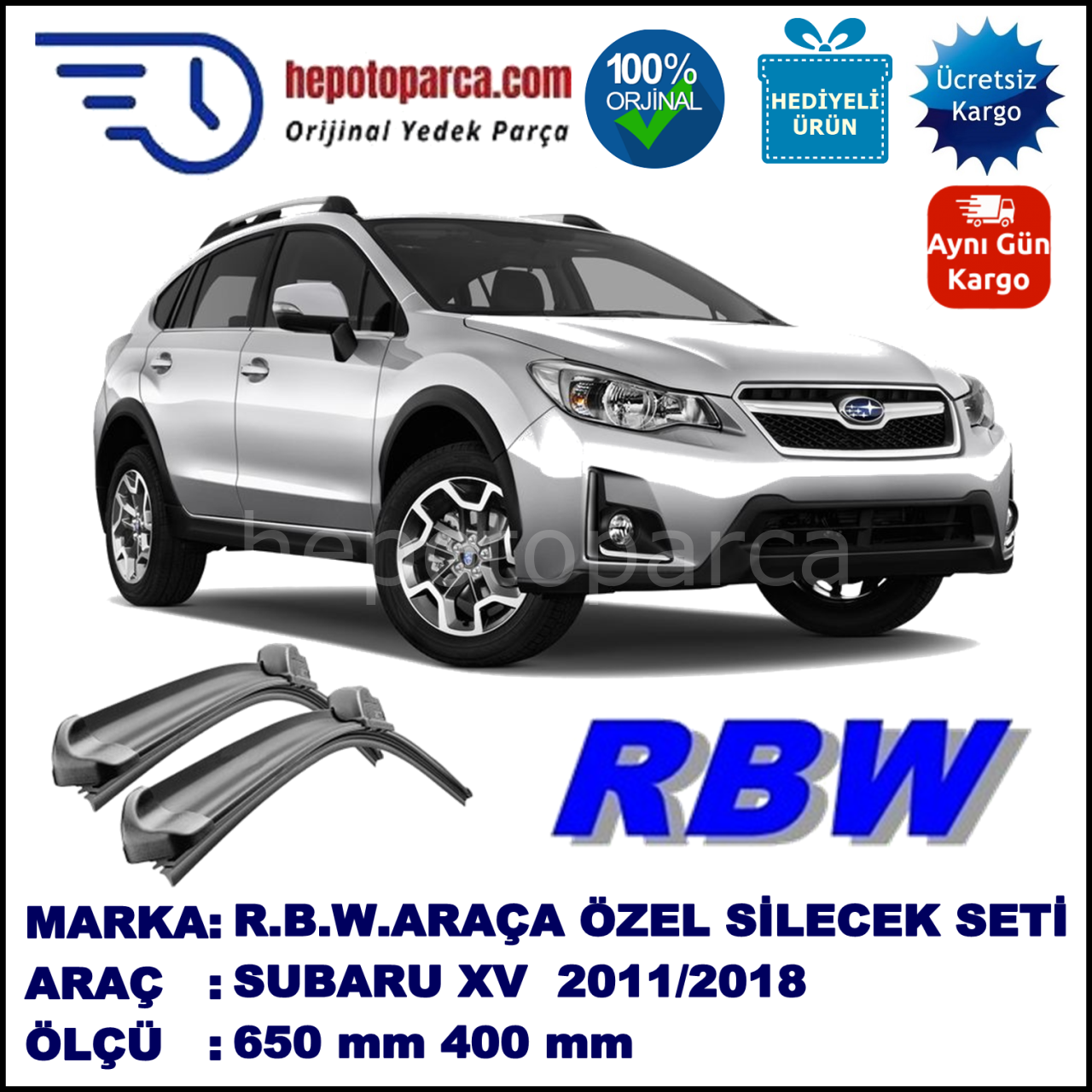 SUBARU XV [G33] 09.11-... 650 / 400 mm. RBW Muz Silecek Seti  2'li Takım. U Kanca Uyumludur.