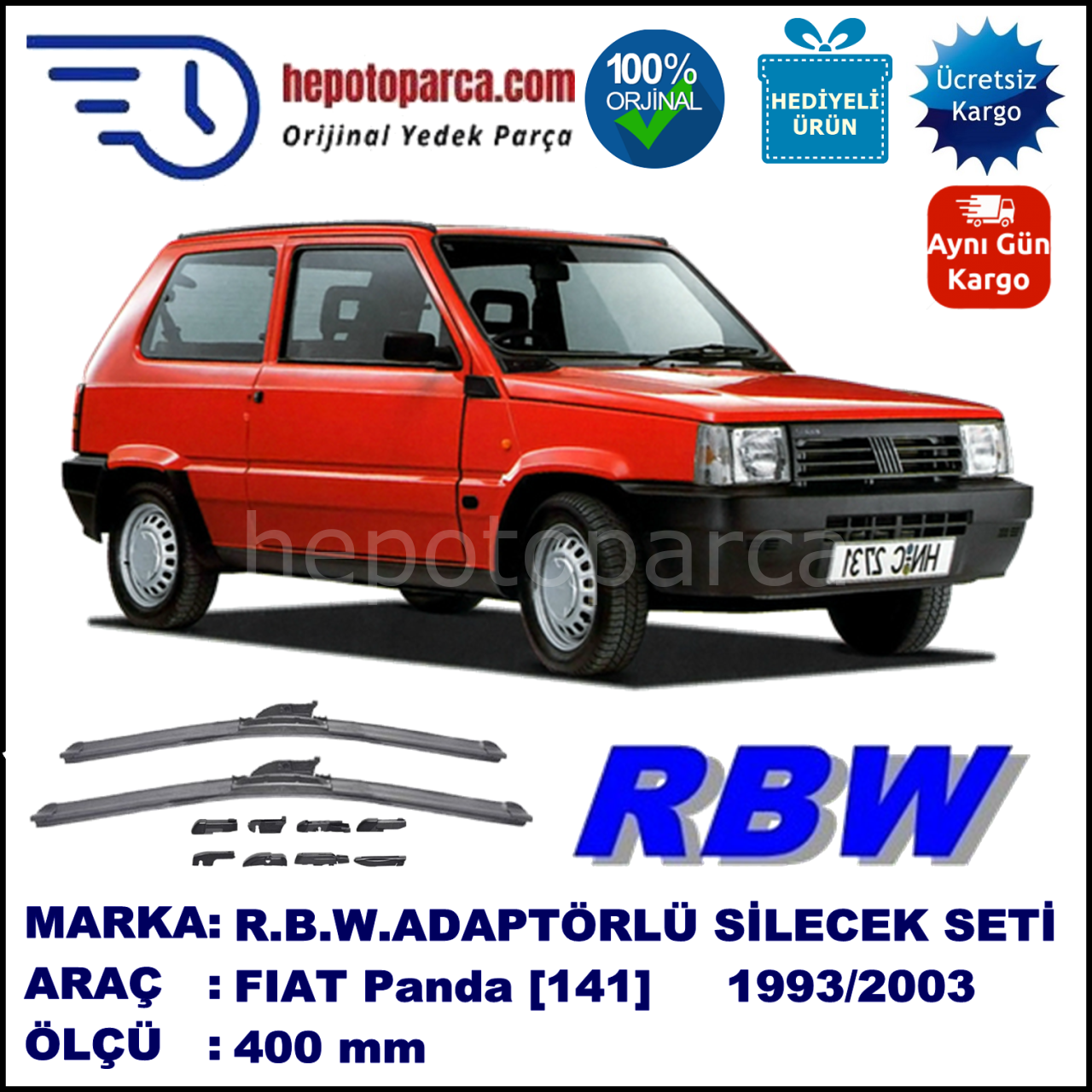 FIAT Panda [141..] 01.1993-09.1903, 400 / - mm.  RBW  ADAPTÖRLÜ MUZ SİLECEK