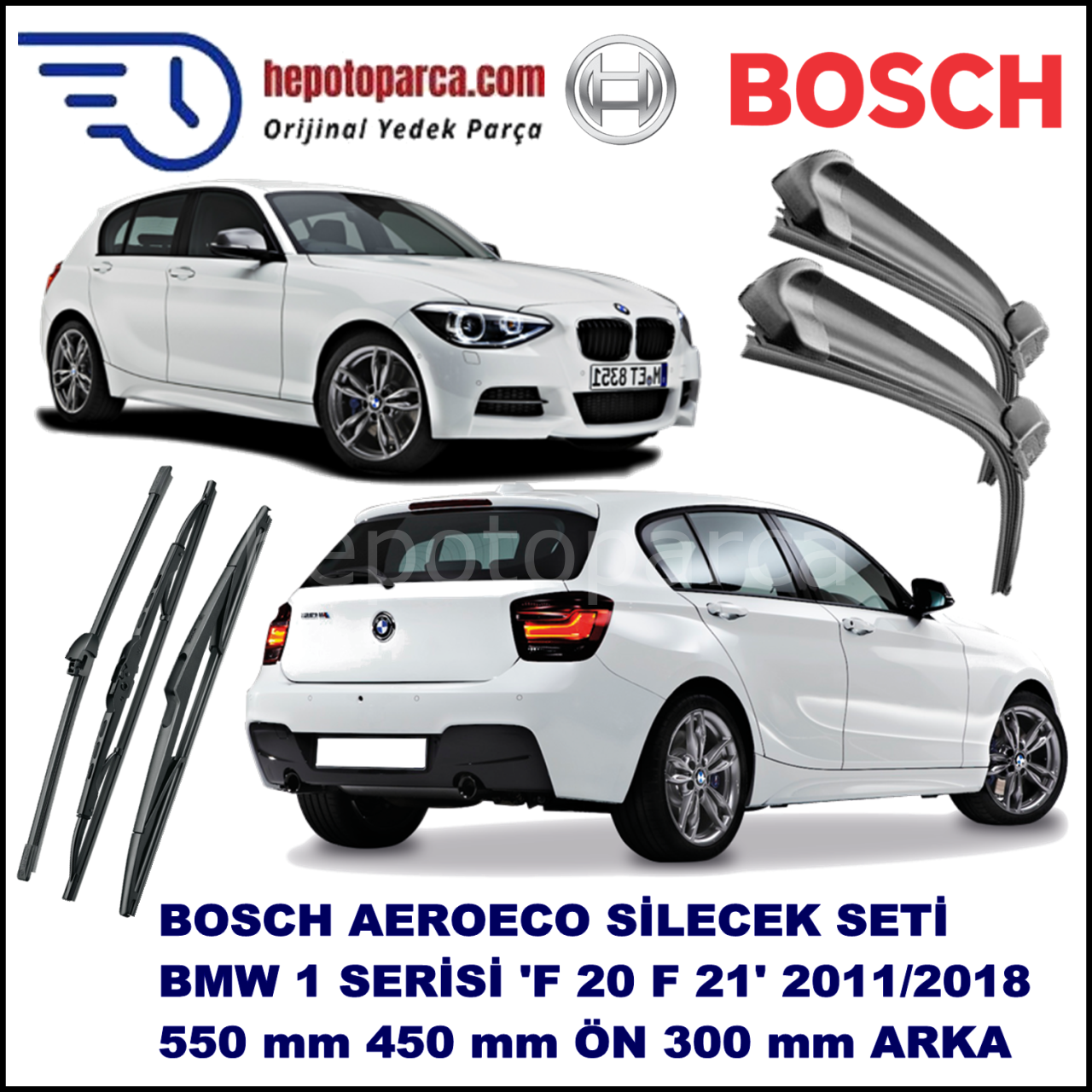 BMW Serie 1 [F 20; F21] 09,2011-,,, Bosch Aeroeco Ön ve Arka Silecek Takımı